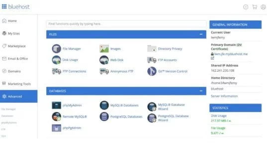7 Best Web Hosting For Google AdSense (February 2026) Bluehost Control Panel