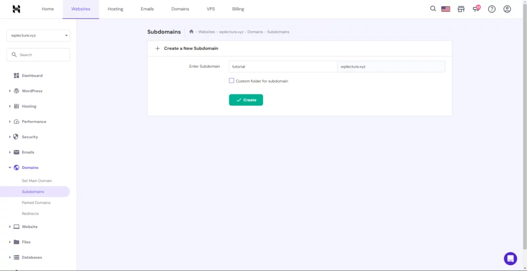 Create a New Subdomain