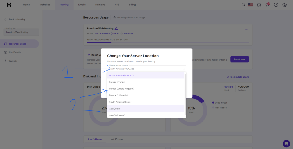 Change your data center location