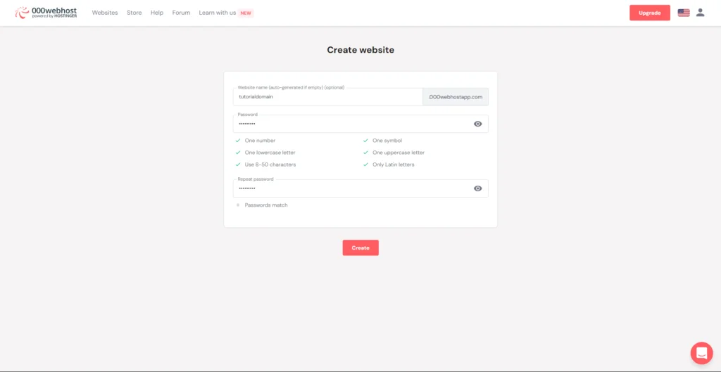 Create website on 000webhost