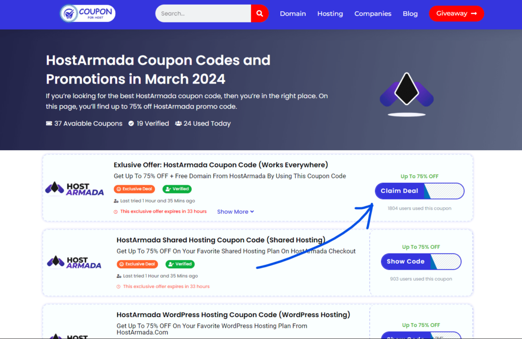 HostArmada Coupon Code Page