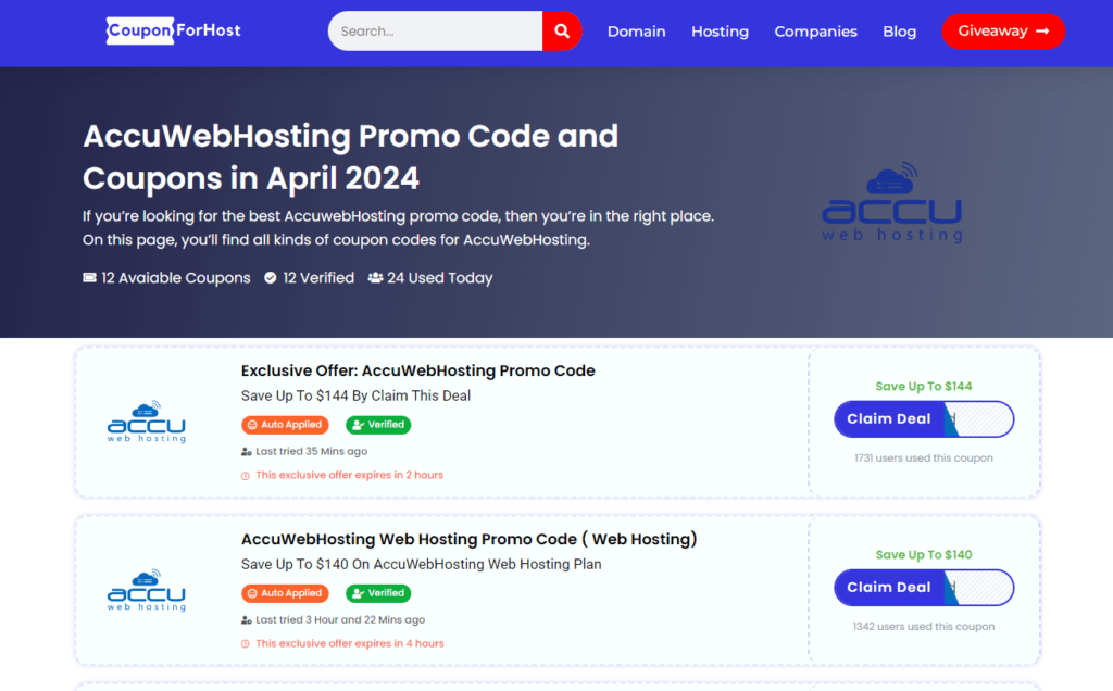 AccuWebHosting Promo Code AccuWebHosting Coupon Code Page