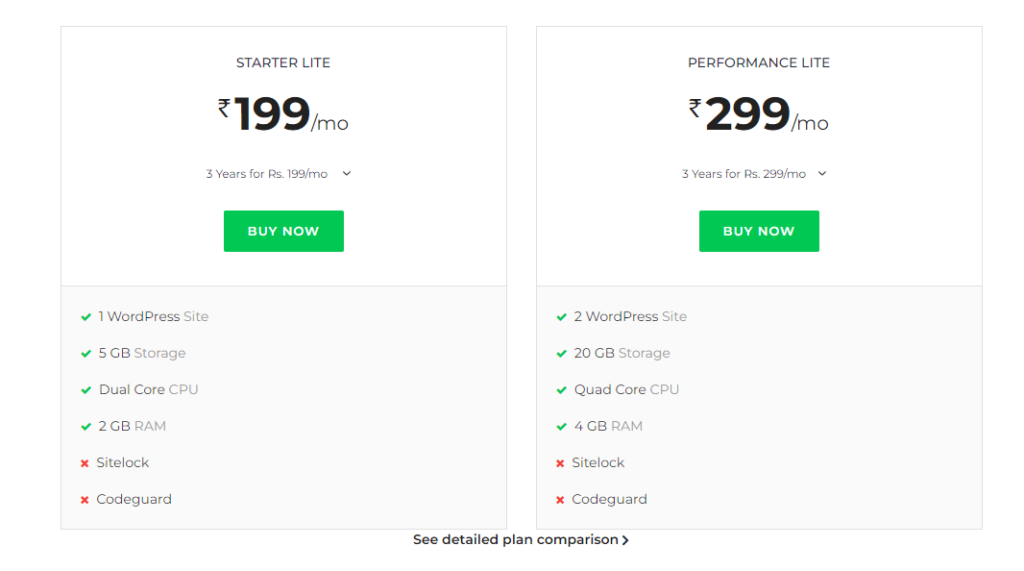 BigRock India Pricing Plan