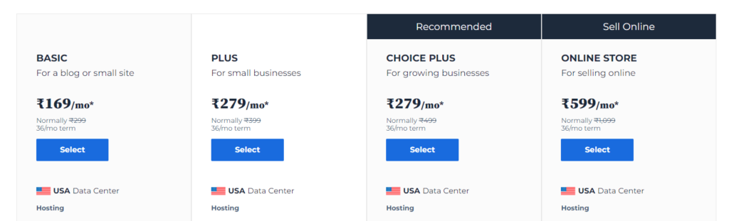 Bluehost India Pricing Plan