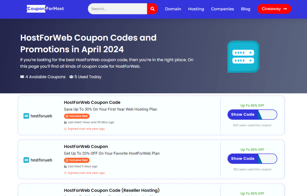 HostForWeb Coupon HostForWeb Coupon Code page