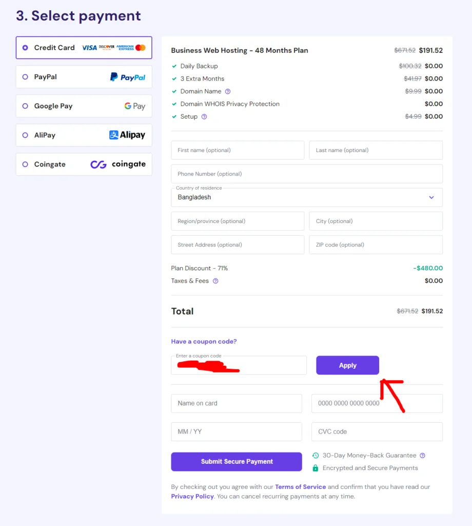 Hostinger Payment Process