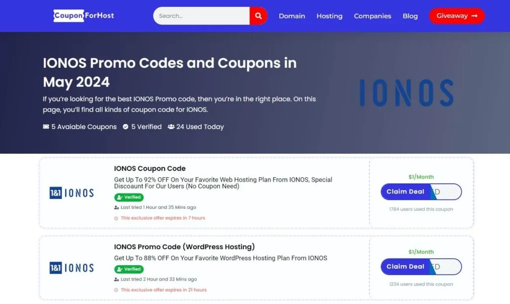 IONOS Promo Code page