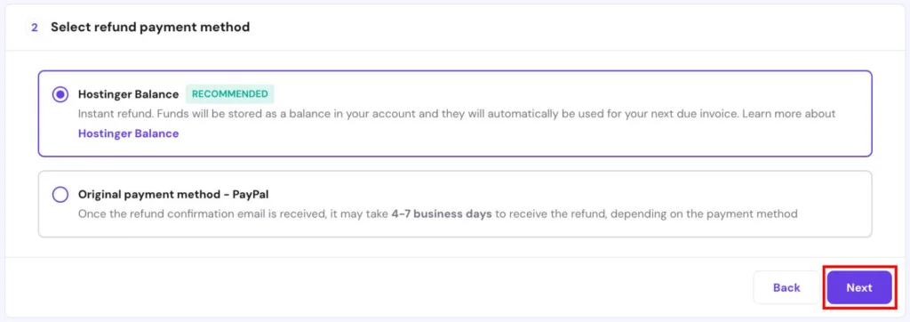 Select your refund payment method