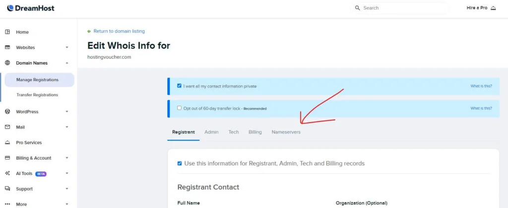 Click on Nameserver