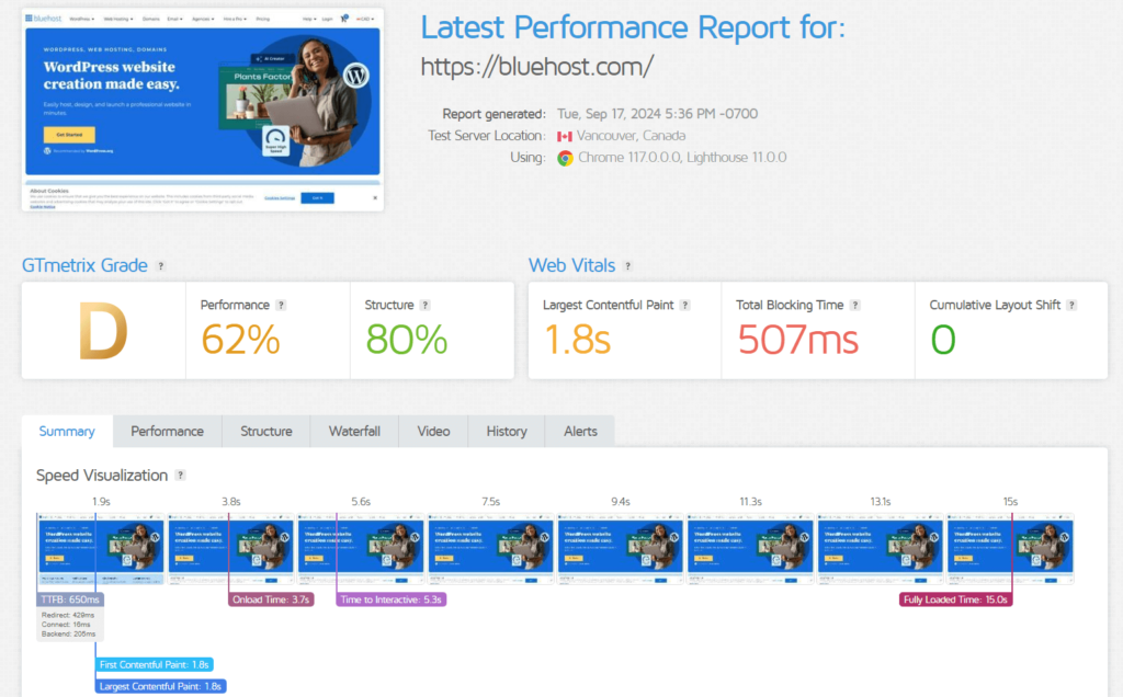 Bluehost Speed Test