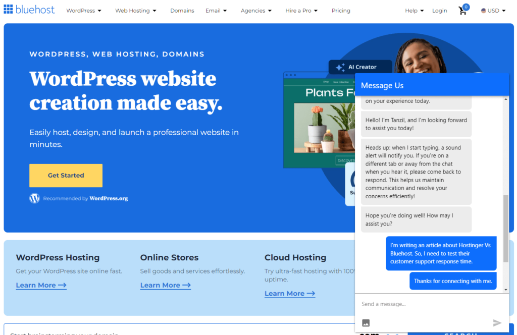 Bluehost response time